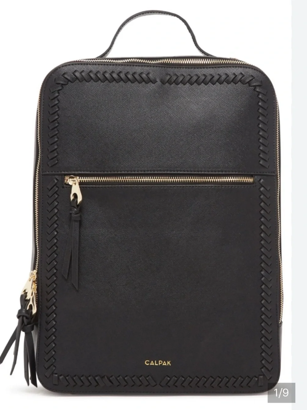 Calpak Black Faux Leather Backpack with Braided Trim